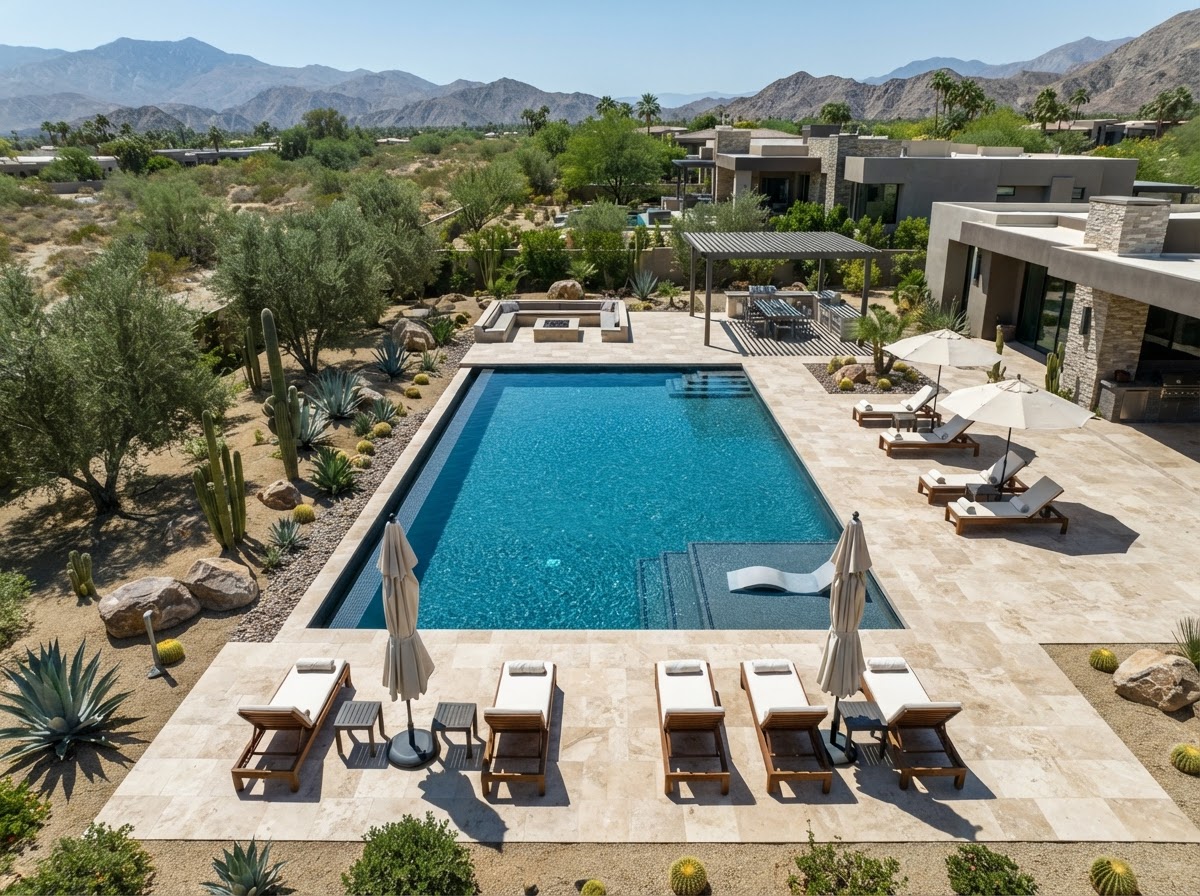Overhead view of a pristine rectangular luxury pool